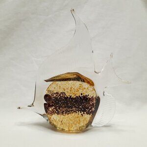 Vintage Art Glass Fish Paperweight Brown Sea Life Office Decor 7.25 in Tall